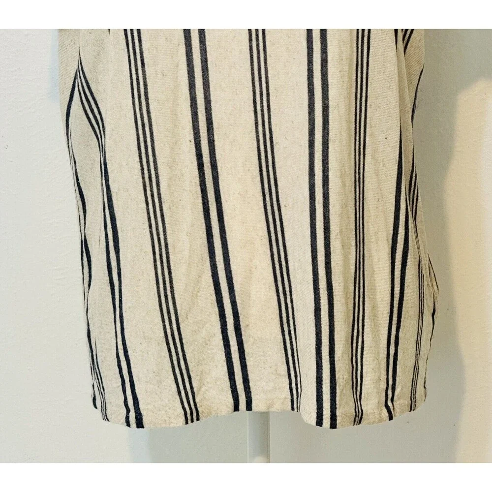 ZARA Women Size L  Stripe Short Sleeve Linen Blend Top Lagenlook Italian Fabric